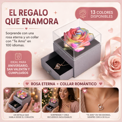 Rosa Eterna Oficial | Joyero con Collar “Te Amo” en 100 Idiomas