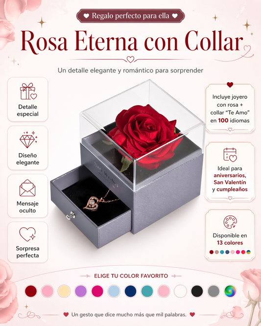 Rosa Eterna Oficial | Joyero con Collar “Te Amo” en 100 Idiomas