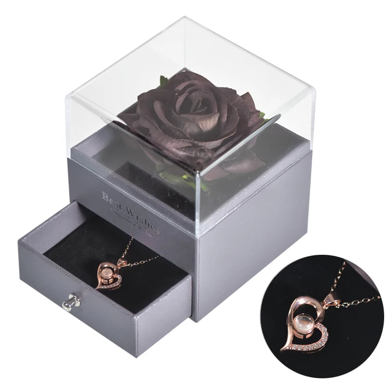 Rosa Eterna Oficial | Joyero con Collar “Te Amo” en 100 Idiomas