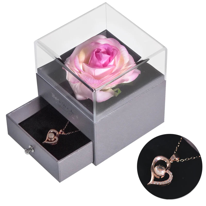 Rosa Eterna Oficial | Joyero con Collar “Te Amo” en 100 Idiomas