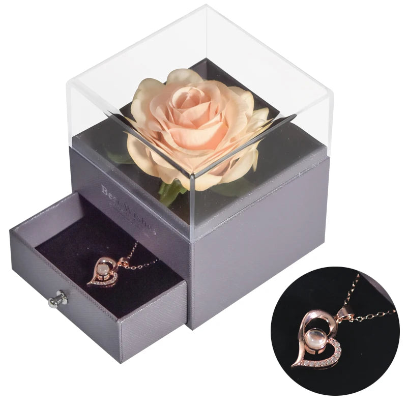 Rosa Eterna Oficial | Joyero con Collar “Te Amo” en 100 Idiomas