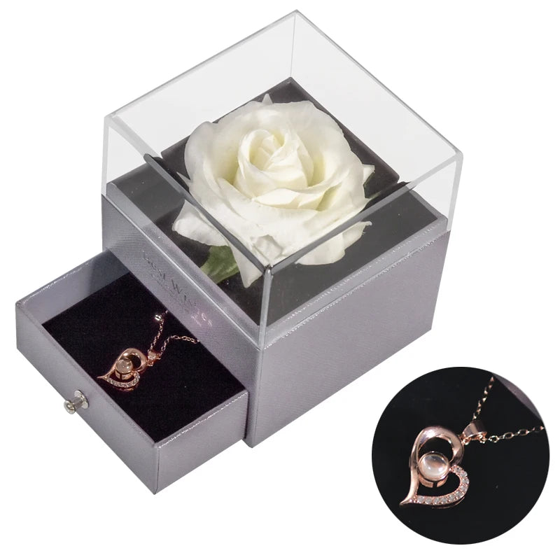 Rosa Eterna Oficial | Joyero con Collar “Te Amo” en 100 Idiomas
